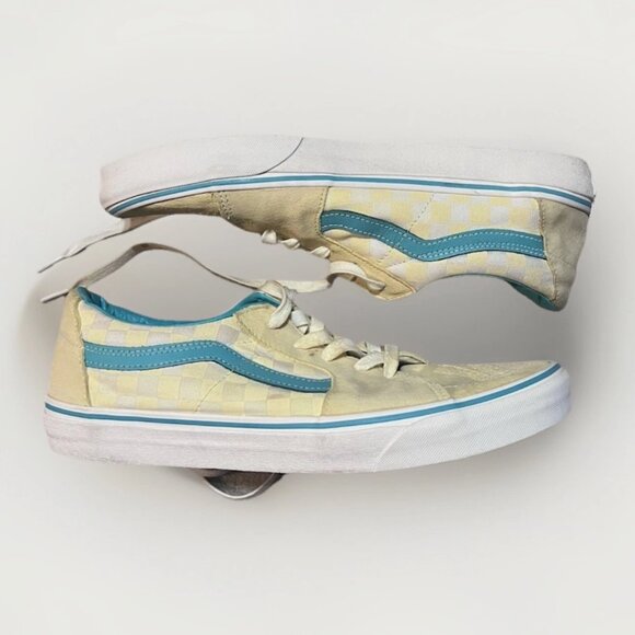 Vans SK8 Low Checkerboard Banana Cream Teal Shoes Mens 11 - Picture 1 of 10